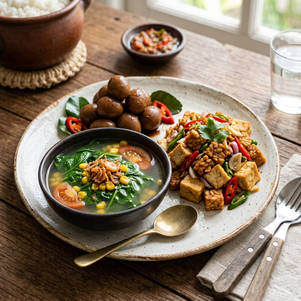 Menu Harian 4: Bayam, Kreseng Tahu & Telur Puyuh